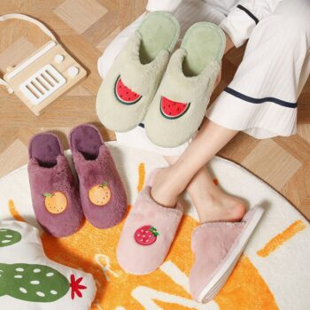 Chaussons en fausse fourrure fruits pour femmes
