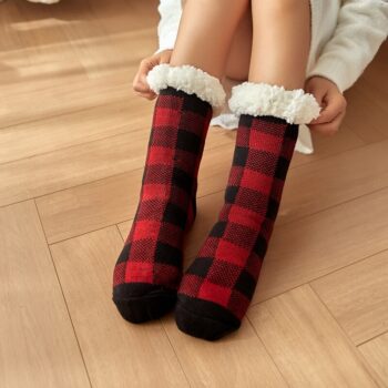 Chaussette chausson épais à carreaux femme