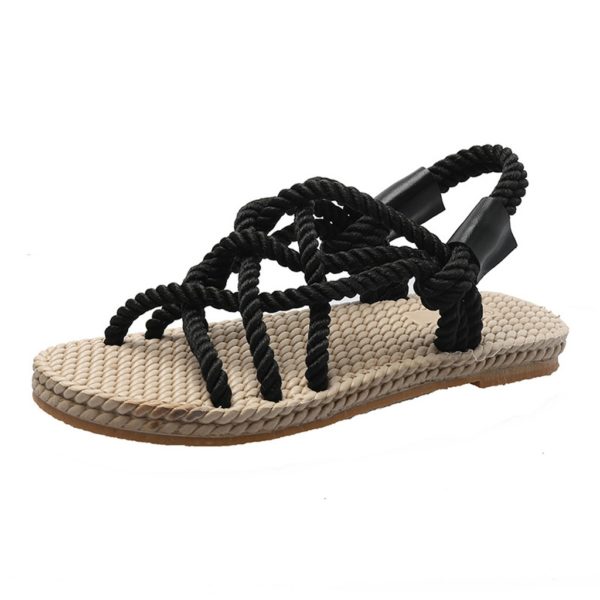 Sandales à corde tressées pour femmes, style traditionnel, décontractées, simples 37685