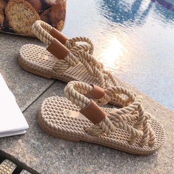 Sandales à corde tressées pour femmes, style traditionnel, décontractées, simples