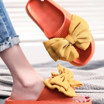 Pantoufles d'été antidérapante avec nœud papillon pour femmes