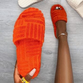 Chaussons pantoufle de bain en peluche pour femme