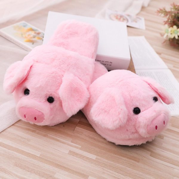 Pantoufles chaudes avec tête de petit cochon rose pour femmes 41801