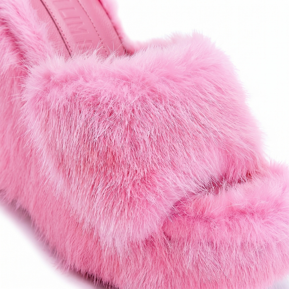 Pantoufles en fourrure à talons compensés pour femmes – Image 2