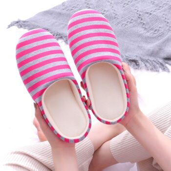Pantoufles rayées en coton doux pour femmes et hommes