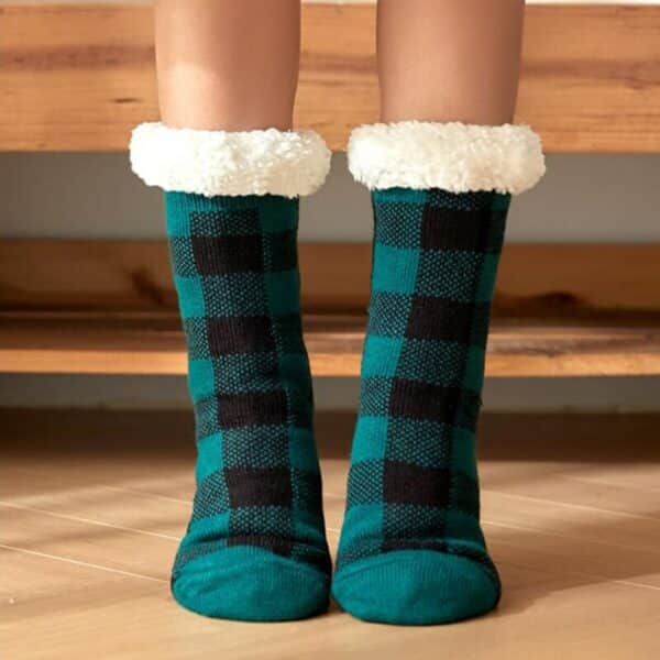 Offre Spéciale hiver : 2 paires de chaussettes molletonnées grises et vertes à carreaux 520 53df15