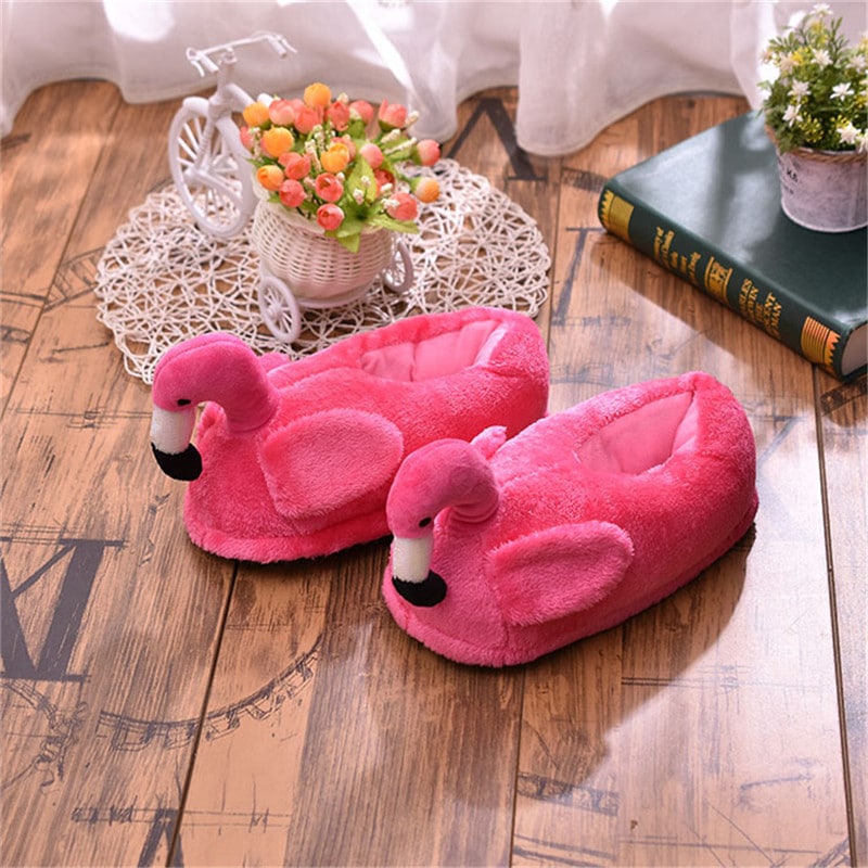 Pantoufles d'intérieur style flamant rose en coton