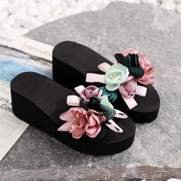 Sandales d'été compensées avec fleurs pour femmes pink 6CM sandales dete pour femmes pantoufles d variants 4