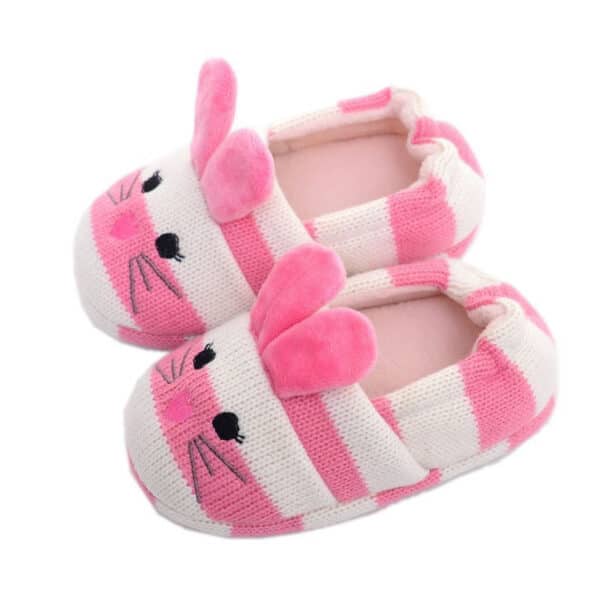 Chaussons tricot en forme de lapin, rose et blanc pour filles