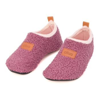 Chaussons tricot de maison souples et mignons de couleur violet pour enfants