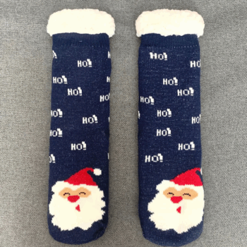 Chaussettes Chausson Femme avec Motif de Père Noël sur fond gris