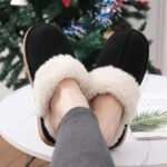 Chausson Fourrure Femme Noir Chaud et Confortable