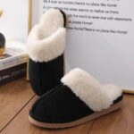 Chausson Fourrure Femme Noir Chaud et Confortable