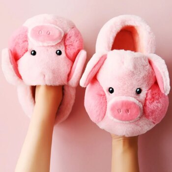 Chaussons chauds en peluche cochon