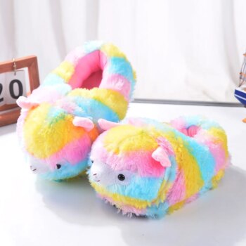 Gros chaussons peluche lama multicolore