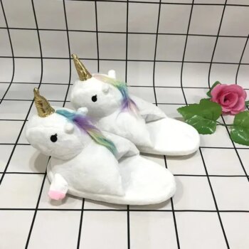 Chaussons pantoufles peluche licorne pour femme