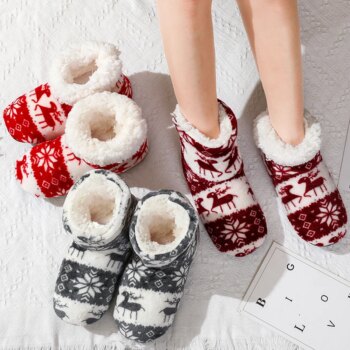 Chausson noel chaudes en peluche pour la maison
